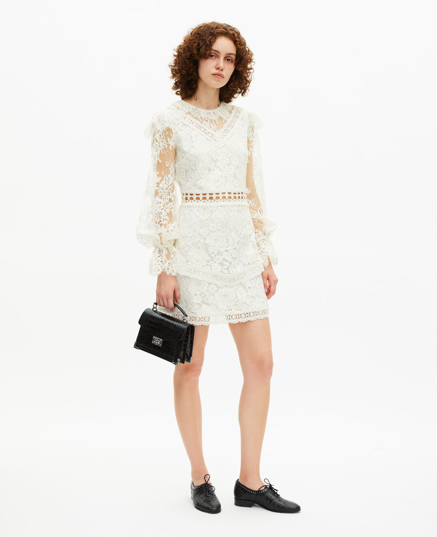 The Kooples F WHITE short dress in ecru lace