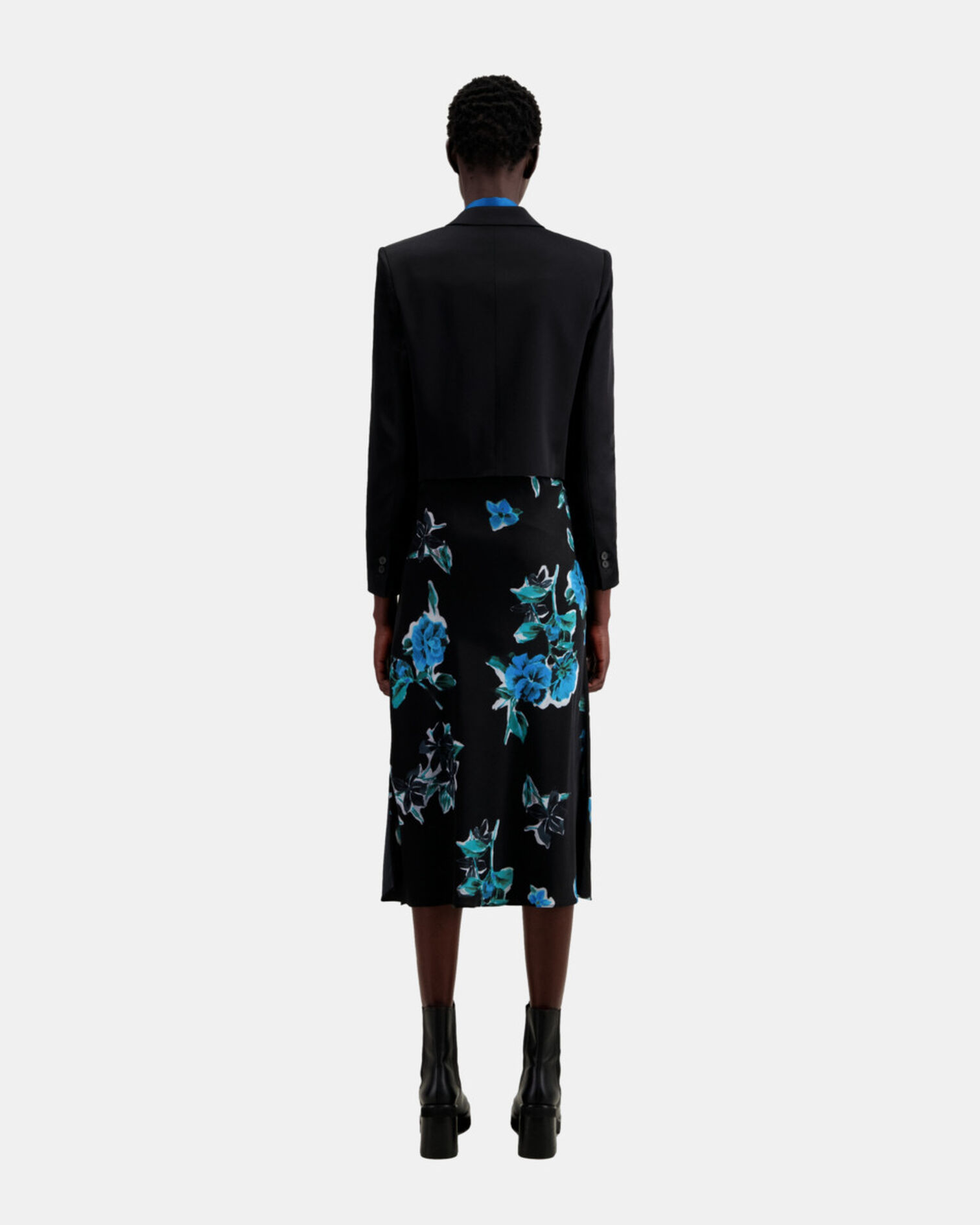 Short black satin blazer, BLACK, hi-res image number null