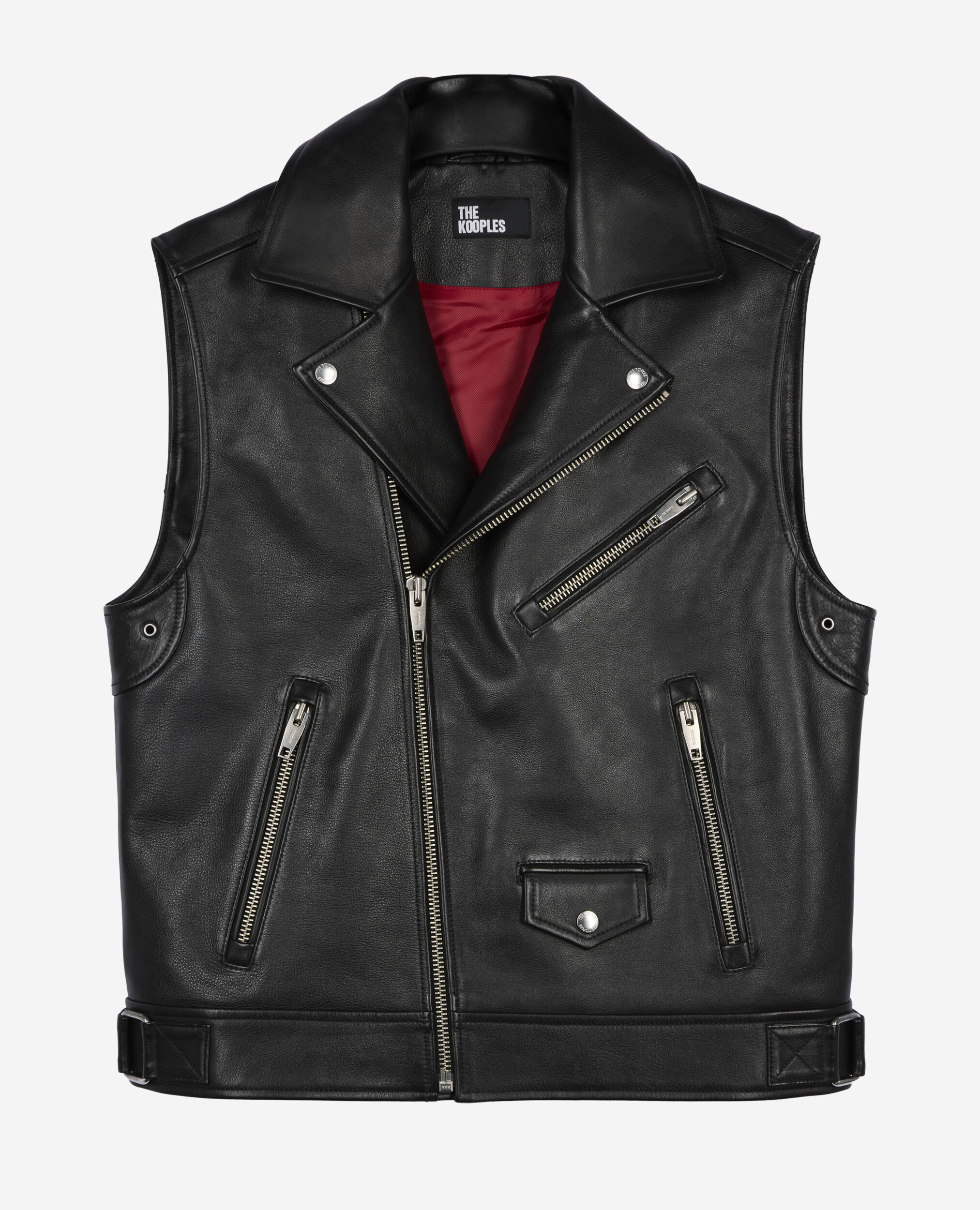 Black leather sleeveless jacket, BLACK, hi-res image number null