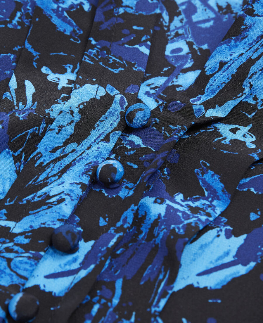 blue and black silk top in all-over print