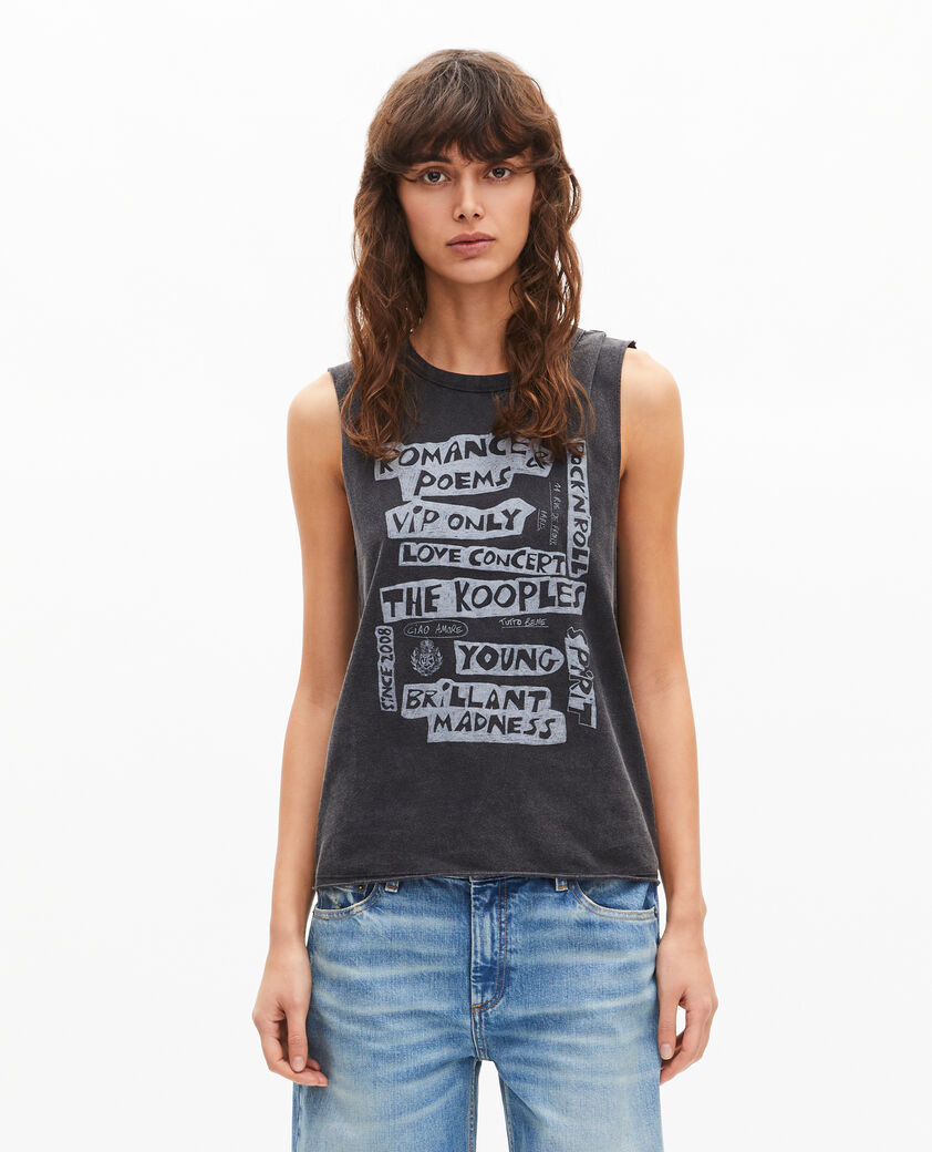 The Kooples WOMEN BLACK WASHED tank top with faded black screen print