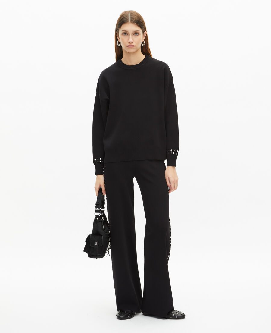 The Kooples DAMEN BLACK schwarzes sweatshirt mit nieten