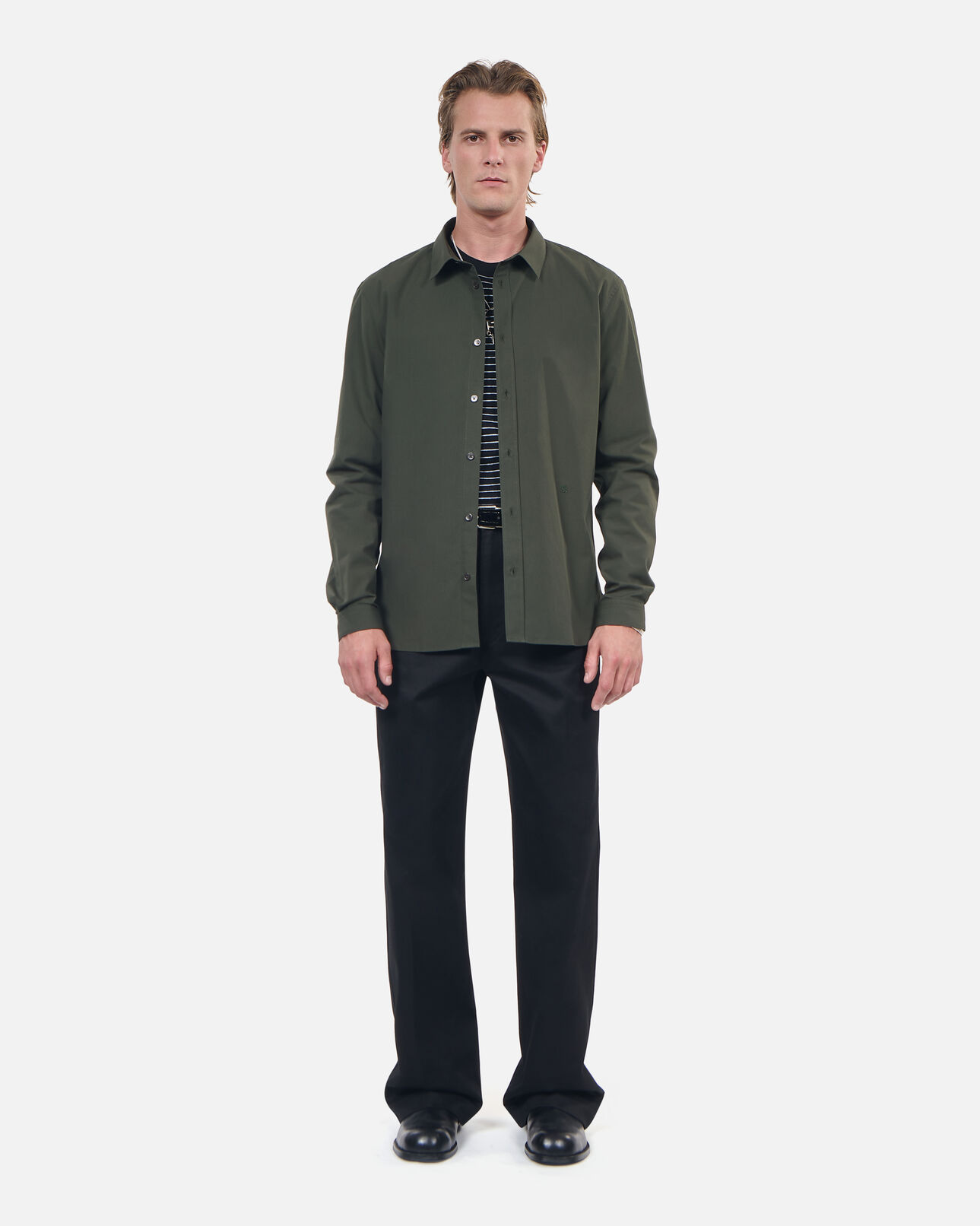 The Kooples HOMME DARK GREEN chemise en popeline kaki