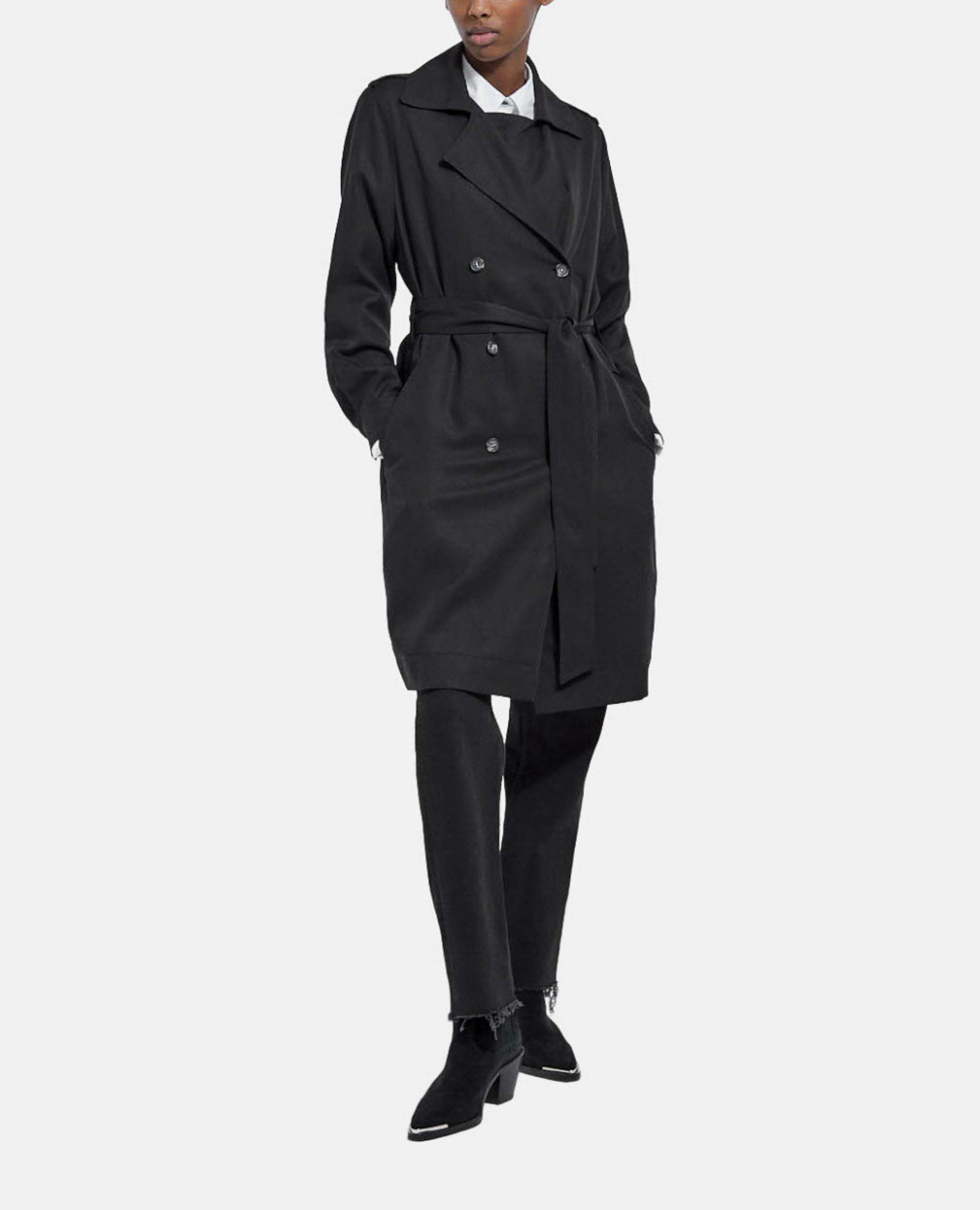 Black tencel trench coat with elastic back The Kooples UK