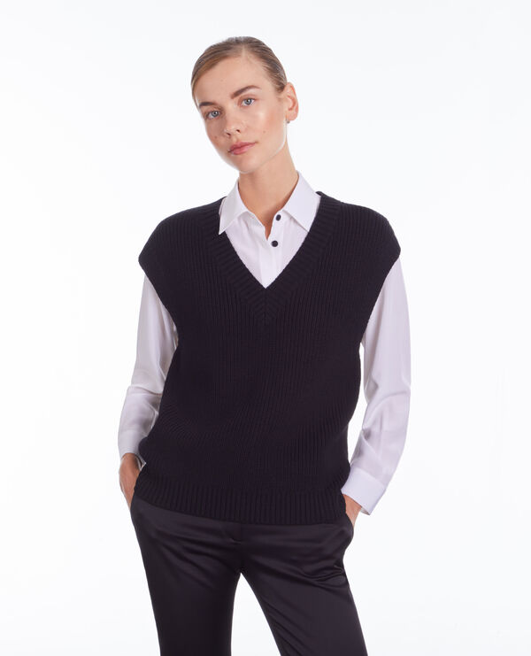 black sleeveless wool sweater