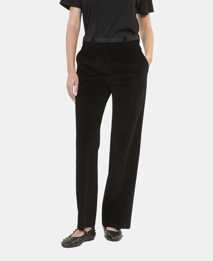 The Kooples FEMME BLACK pantalon tailleur droit en velours c&ocirc;tel&eacute; noir