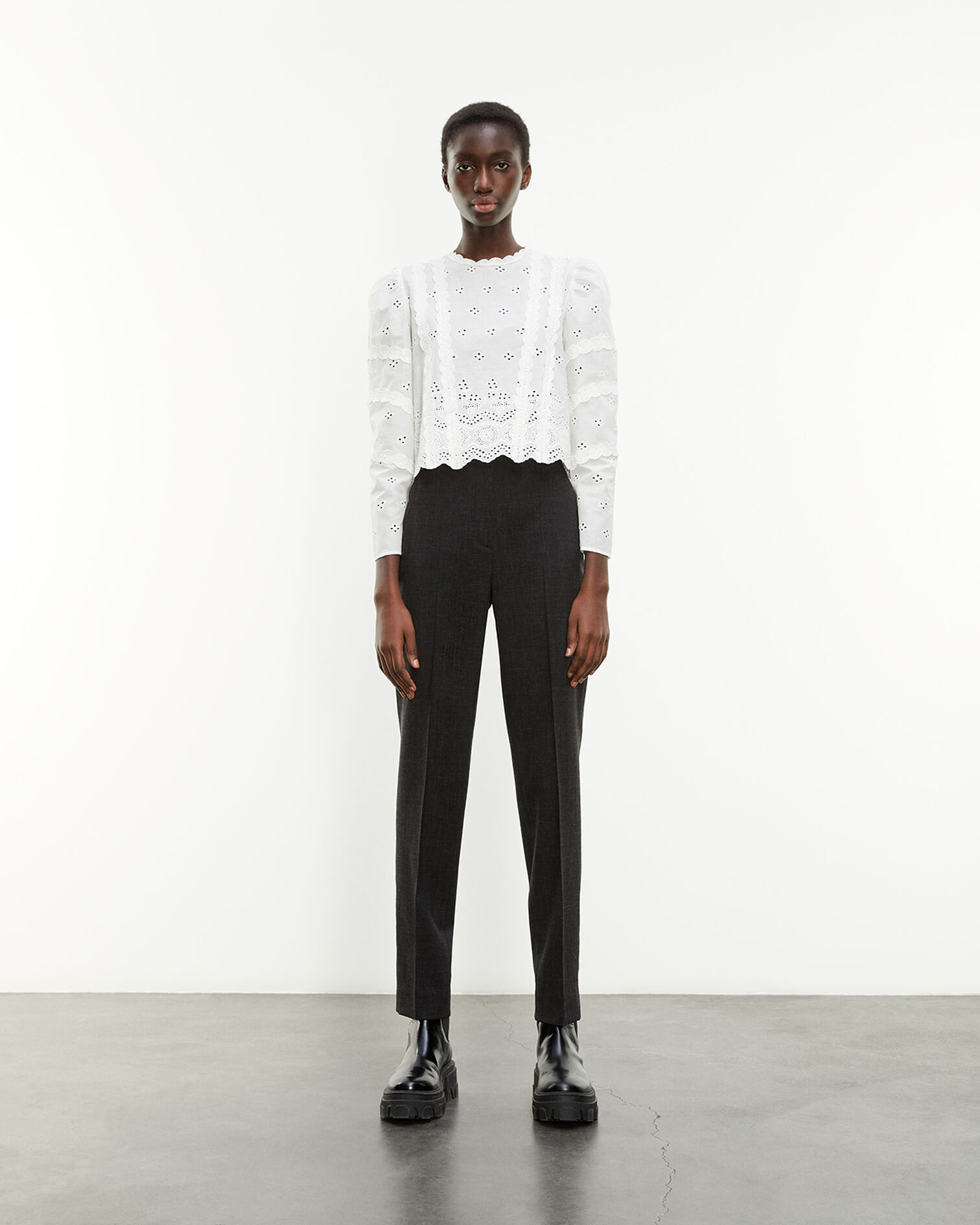 Formal gray pants with creases, GREY, hi-res image number null