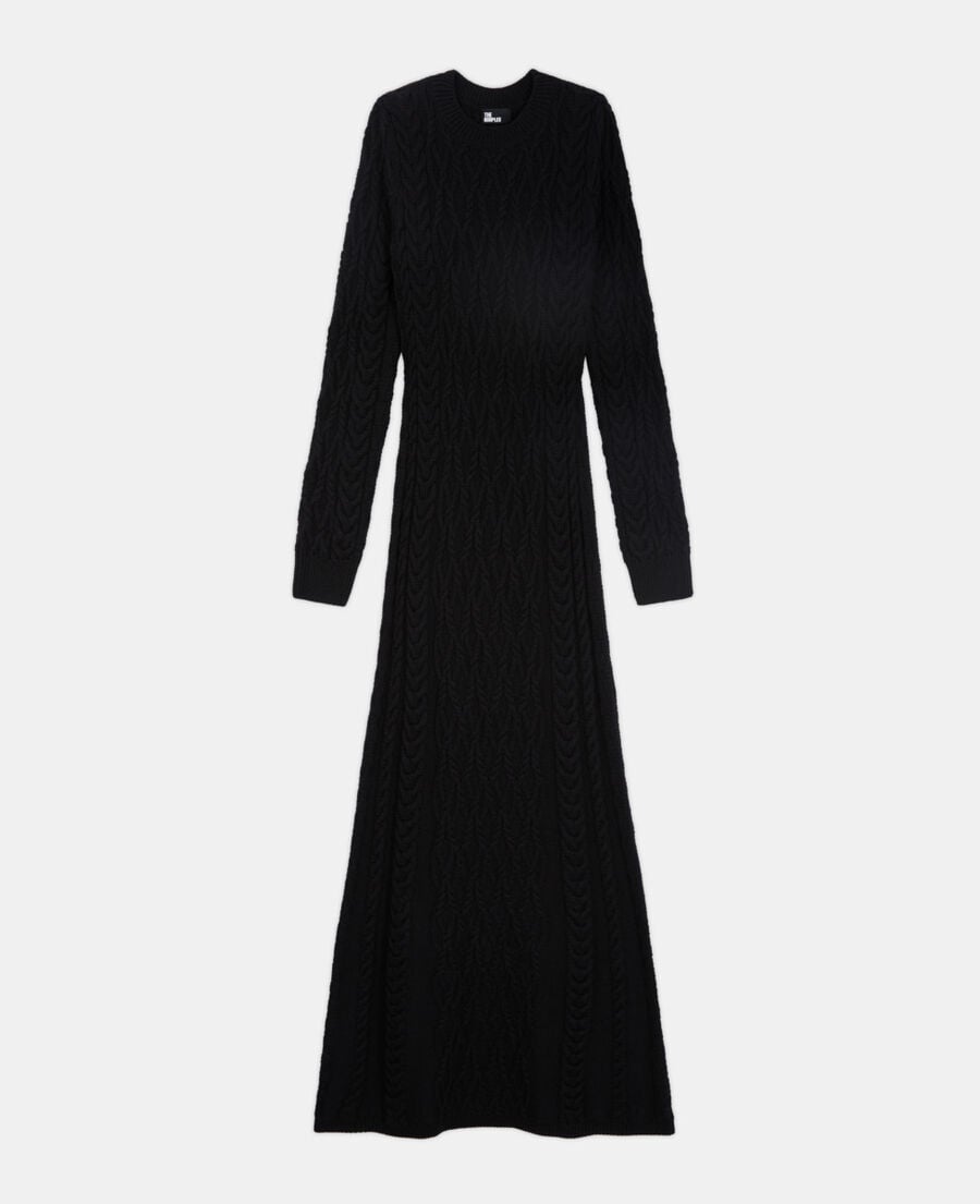 The Kooples FEMME BLACK robe longue en laine noire