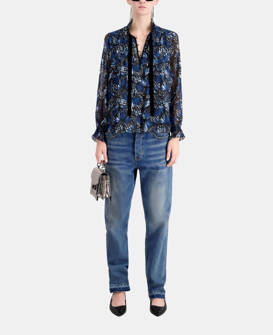 The Kooples WOMEN BLUE printed top with pleating
