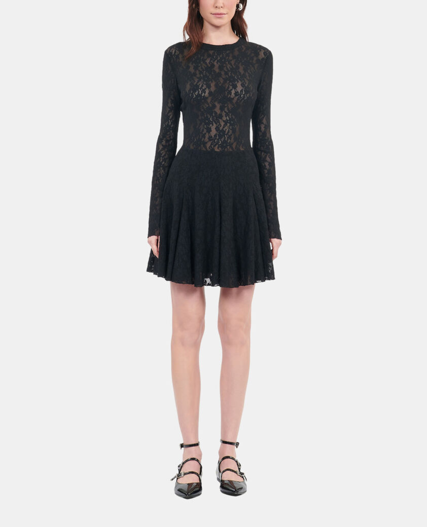 The Kooples FEMME BLACK robe patineuse courte en dentelle noire