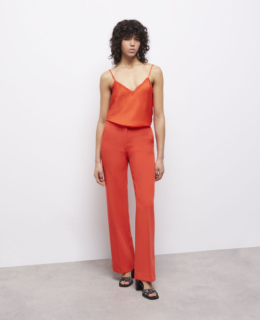 pantalon tailleur orange en crêpe