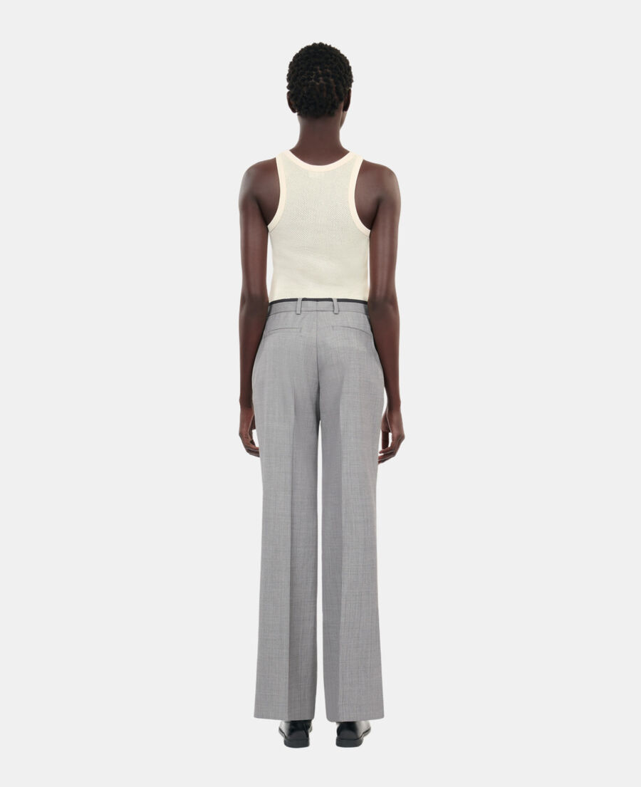 The Kooples WOMEN BEIGE MELANGE straight-legged tailored pants in taupe wool