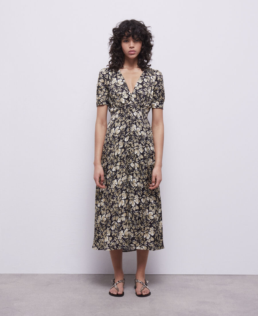 robe longue imprimée avec boutonnage
