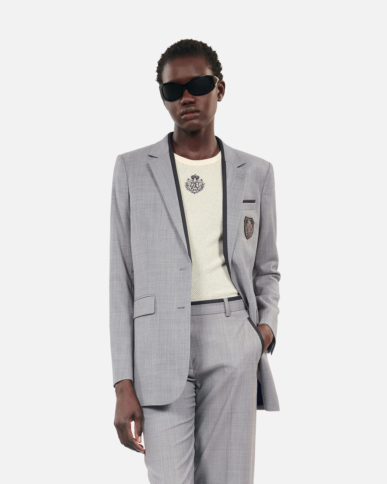 The Kooples FEMME BEIGE MELANGE veste tailleur en laine taupe