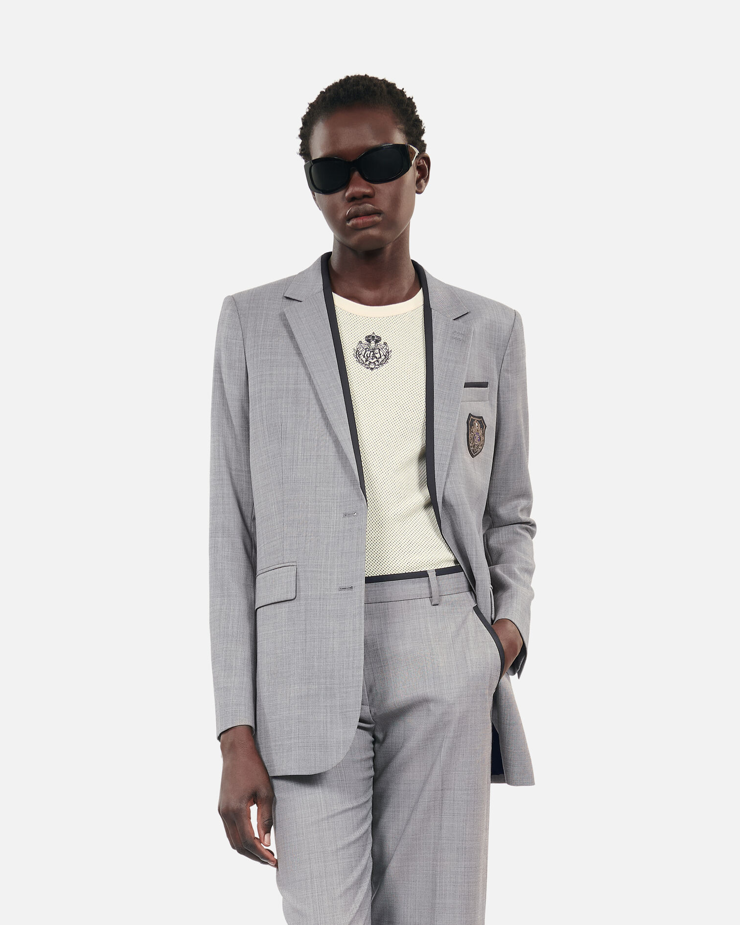 Veste tailleur en laine taupe, BEIGE MELANGE, hi-res image number null