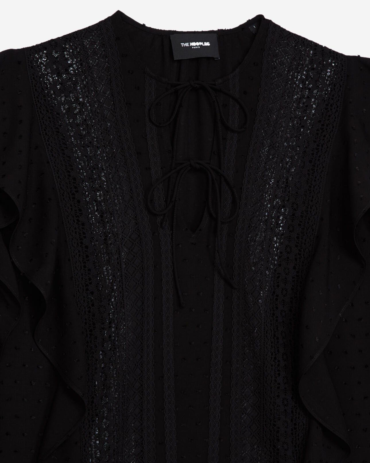 The Kooples WOMEN BLACK flowing flounced black top with lace
