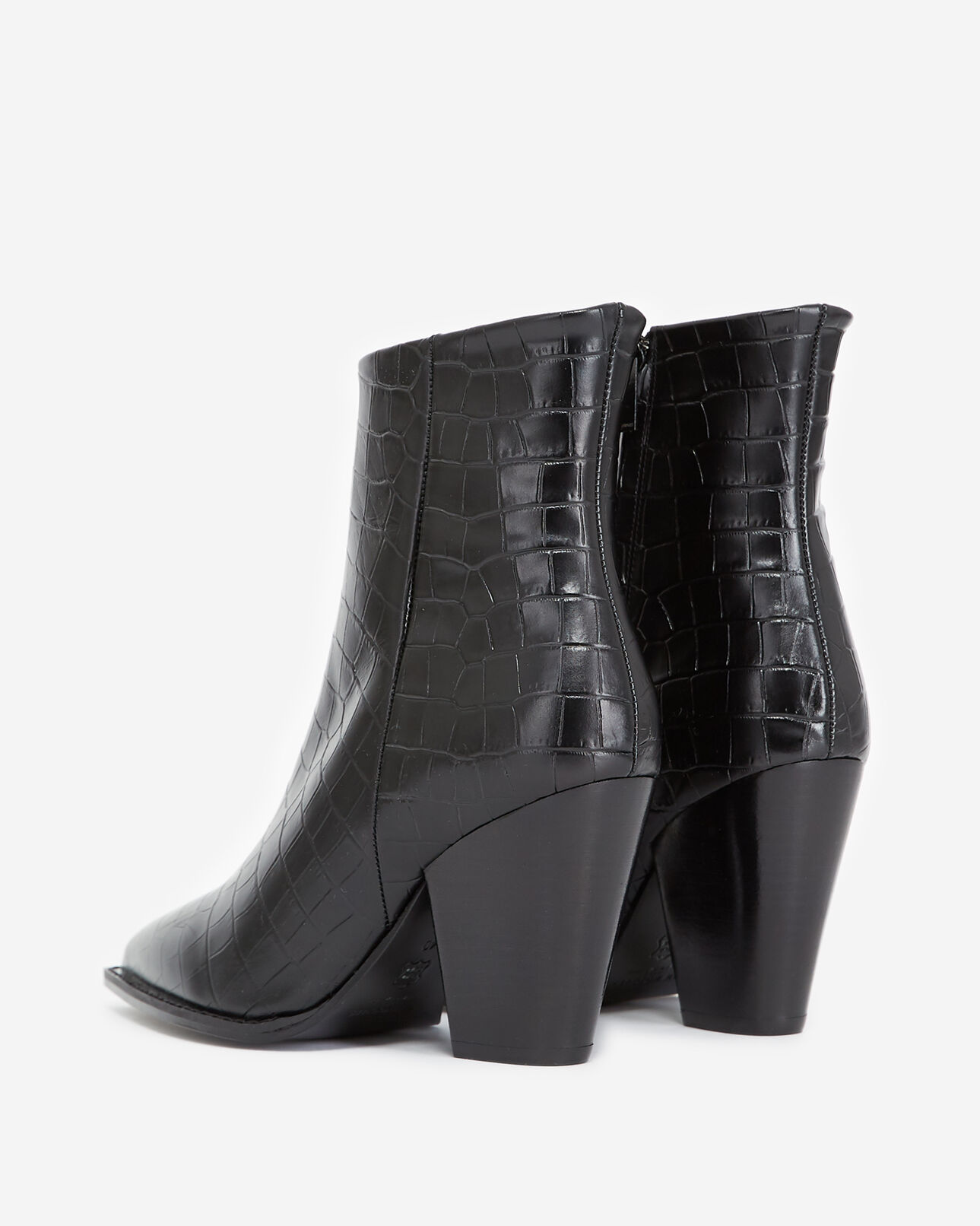 The Kooples FEMME BLACK bottines noires à talon cuir façon croco