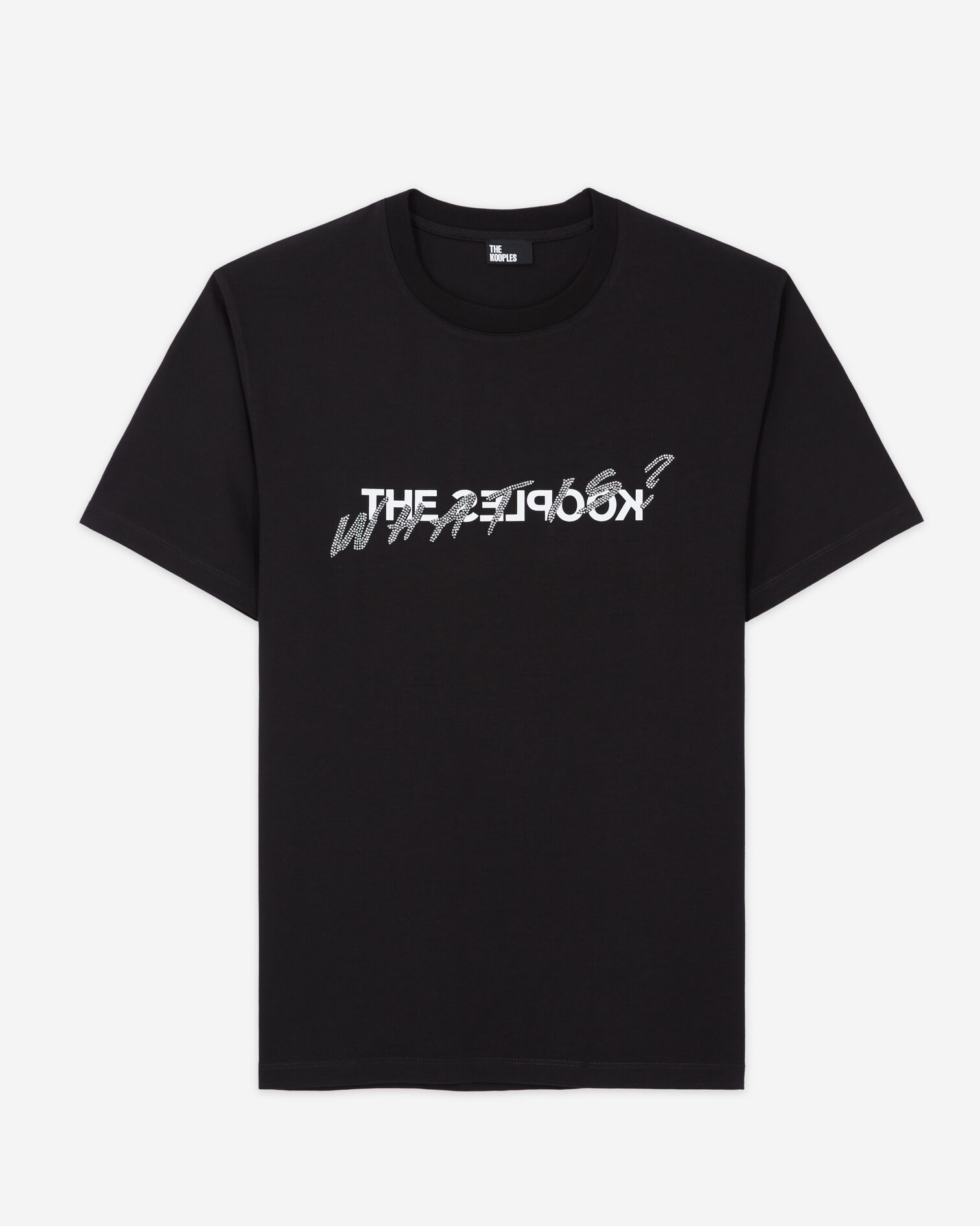 Schwarzes T-Shirt Herren mit „What is“-Strassbesatz, BLACK, hi-res image number null