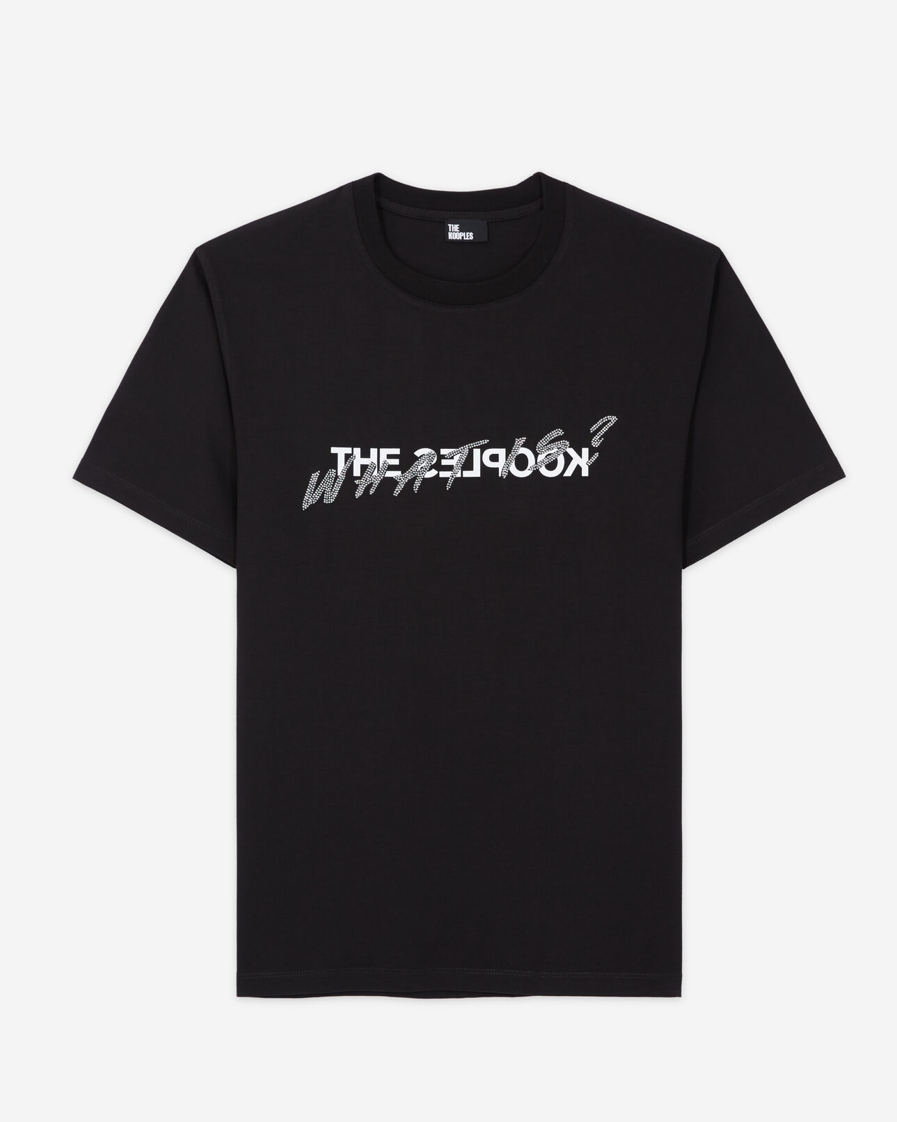 The Kooples HERREN BLACK schwarzes t-shirt herren mit „what is“-strassbesatz
