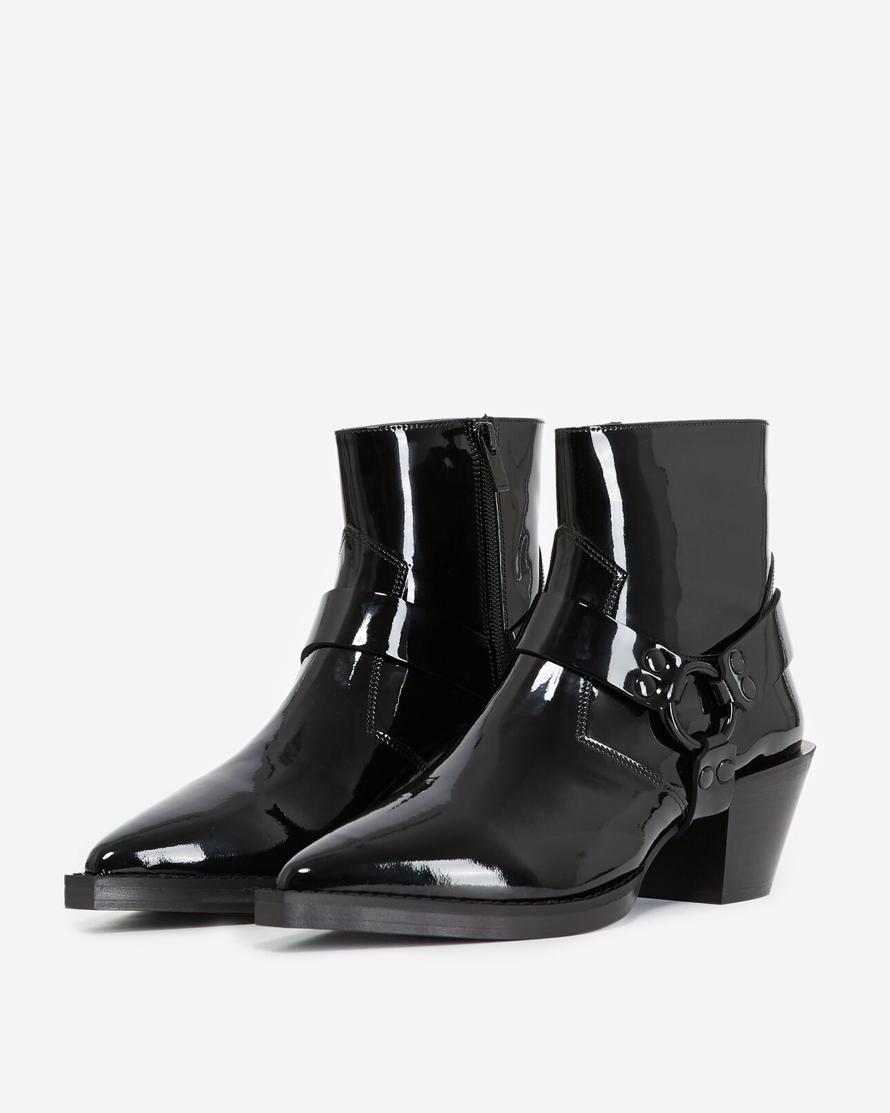 The Kooples FEMME BLACK bottines noires cuir verni style western