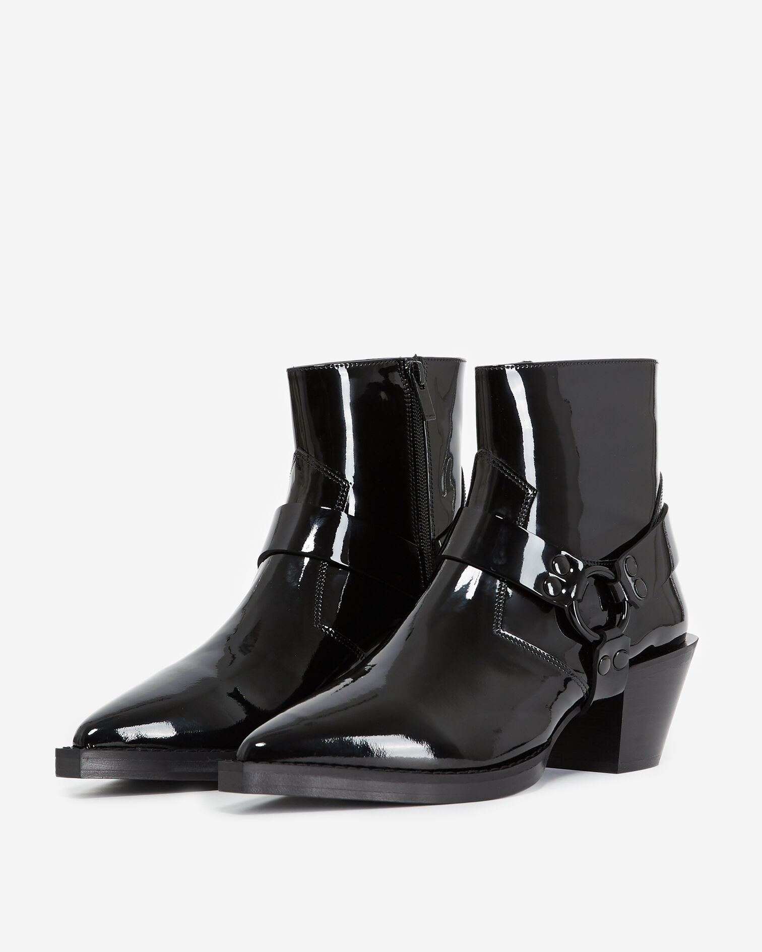 Bottines noires cuir verni style western, BLACK, hi-res image number null