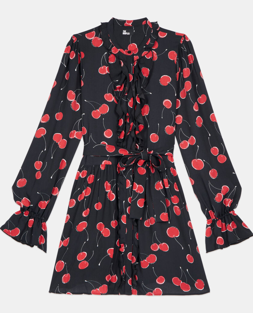 The Kooples FEMME BLACK - RED robe courte avec imprimé cerise