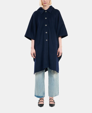 The Kooples F NAVY navy blue long hooded wool-blend cape