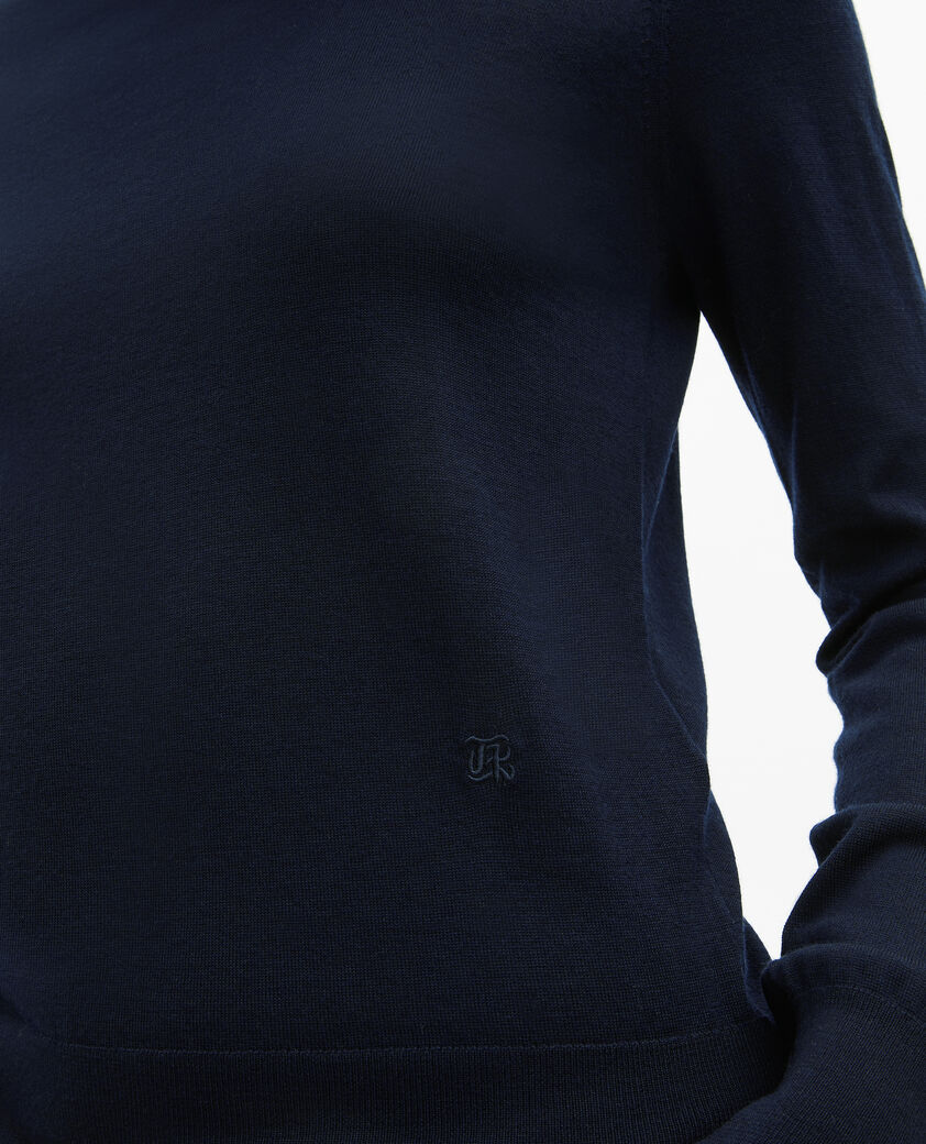 The Kooples WOMEN NAVY round-neck sweater in navy merino wool