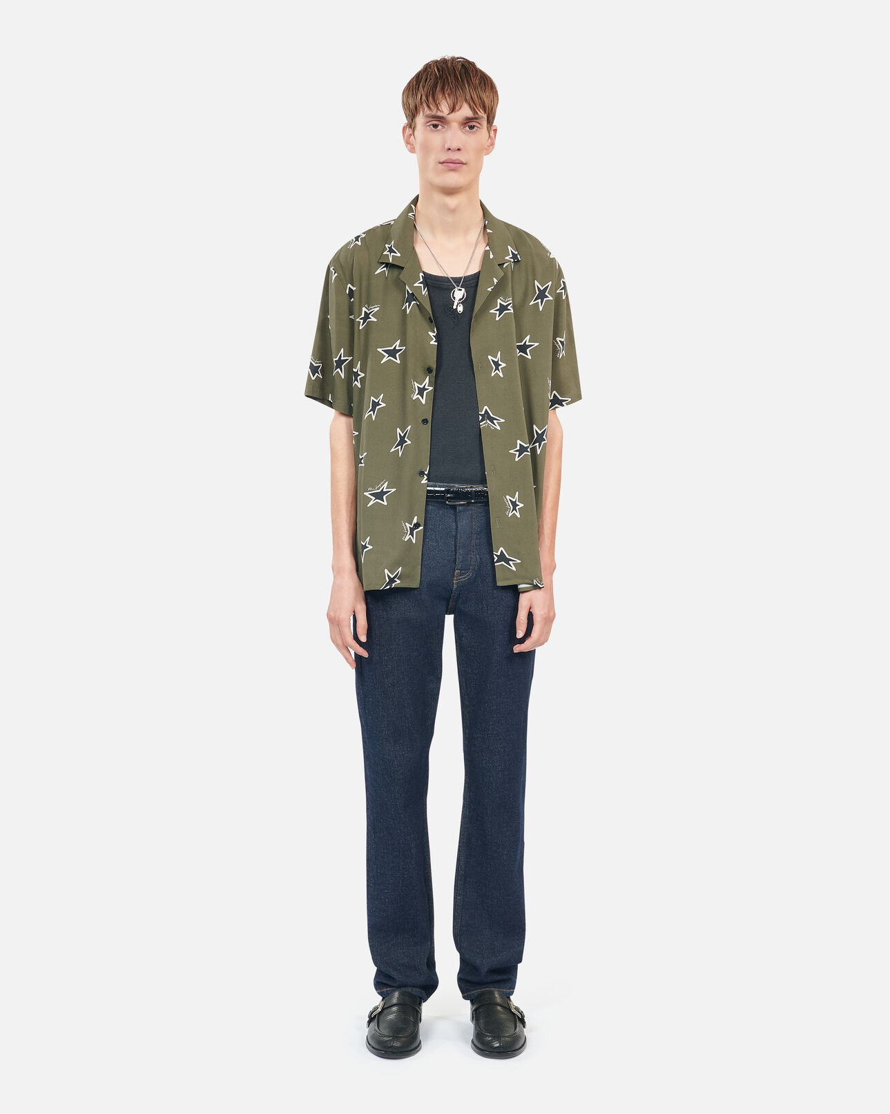 The Kooples MEN KAKI BLACK short-sleeved star printed shirt