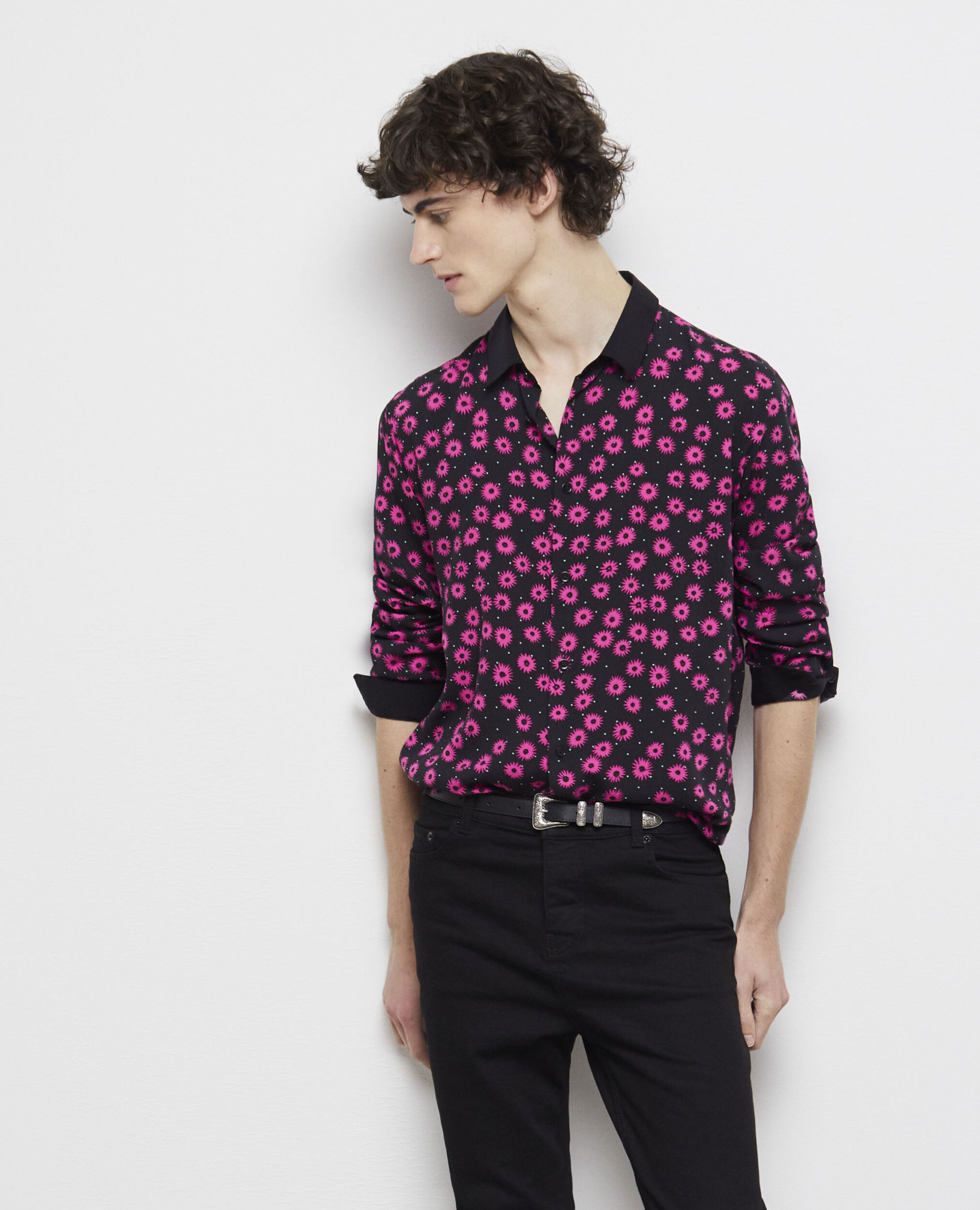 Printed classic-collar shirt, BLACK / PINK, hi-res image number null