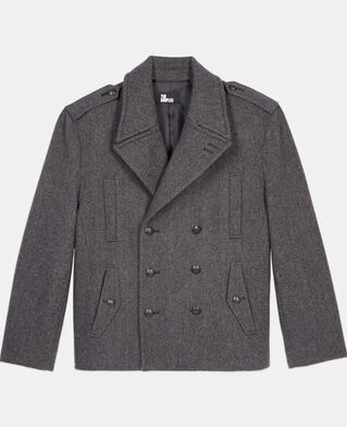 The Kooples MEN BLACK GREY black herringbone wool blend pea coat