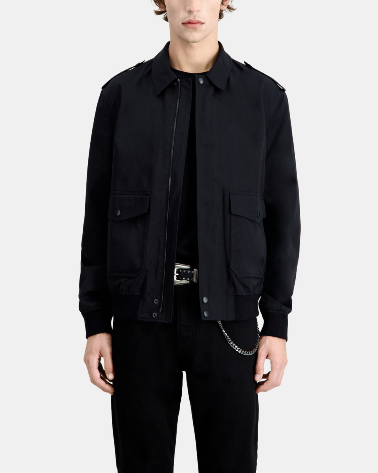 The Kooples HOMME BLACK blouson noir en coton