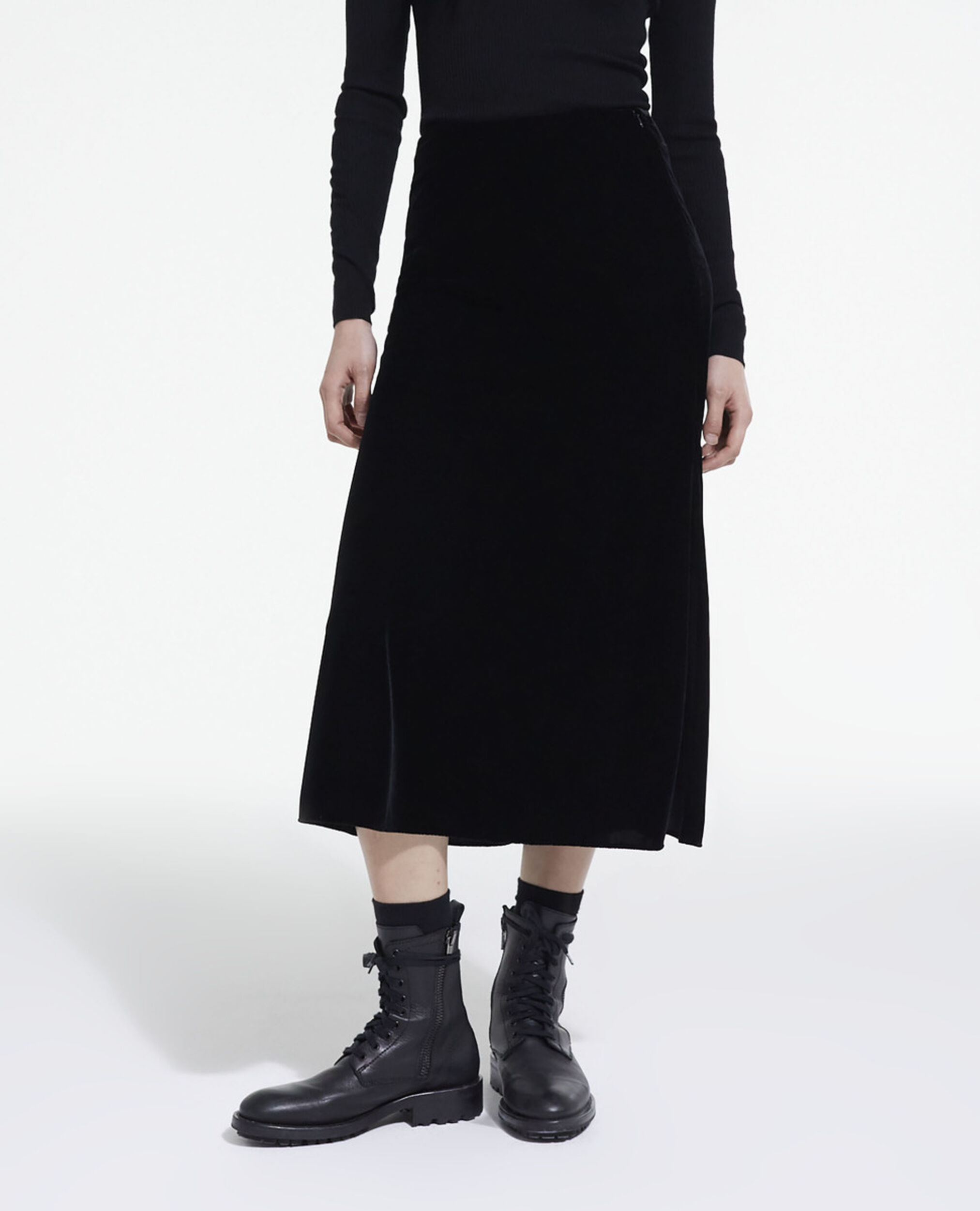 Long black velvet skirt, BLACK, hi-res image number null