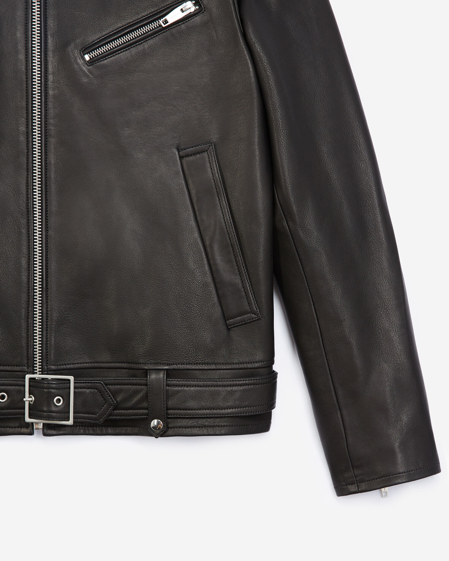 Black leather jacket with sheepskin collar, BLACK, hi-res image number null