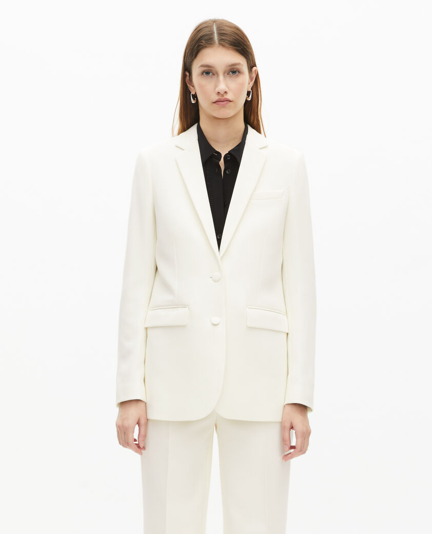 The Kooples WOMEN ECRU off-white straight-cut crepe suit jacket