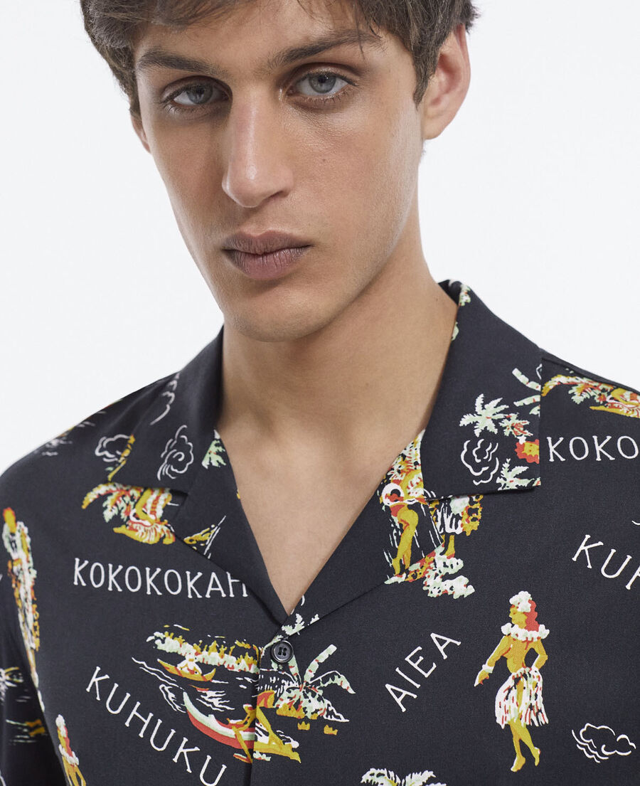 men’s black shirt with floral print