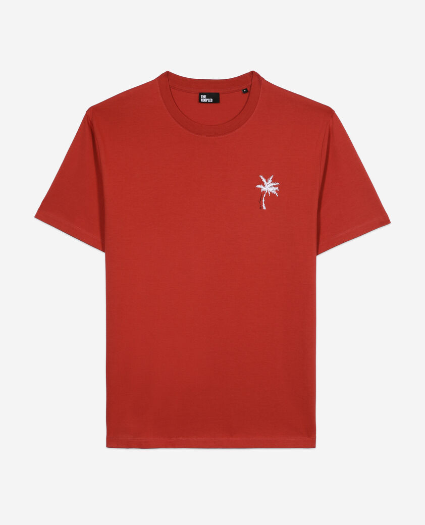 The Kooples HERREN RED BRIQUE rotes t-shirt mit palmen-stickerei