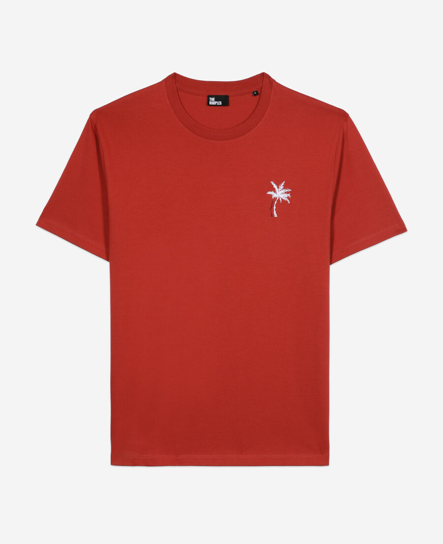 The Kooples HERREN RED BRIQUE rotes t-shirt mit palmen-stickerei