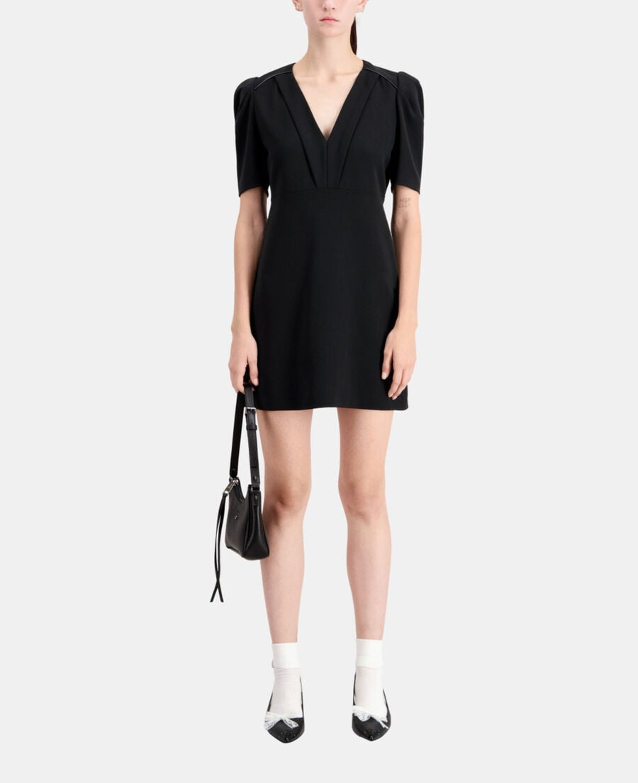 The Kooples DAMEN BLACK schwarzes, kurzes kleid aus krepp