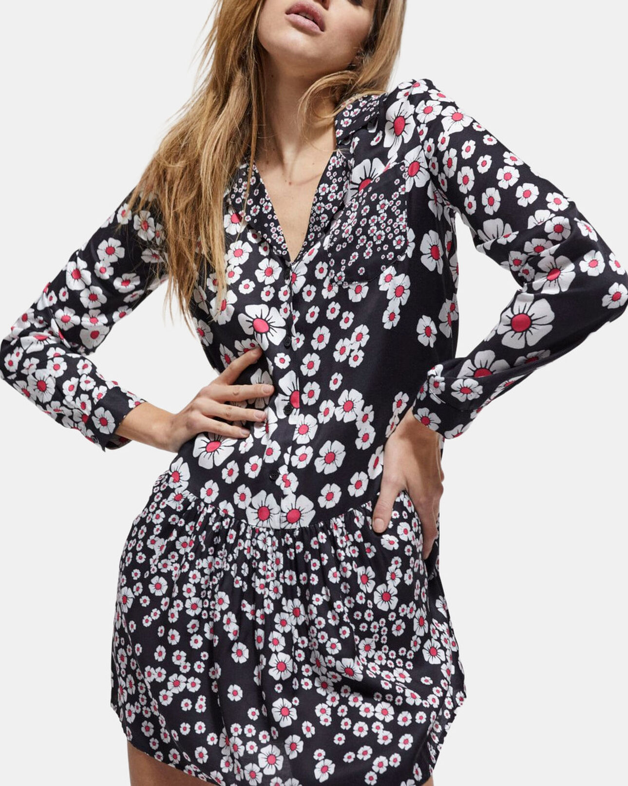 The Kooples WOMEN BLACK / PINK floral shirt dress