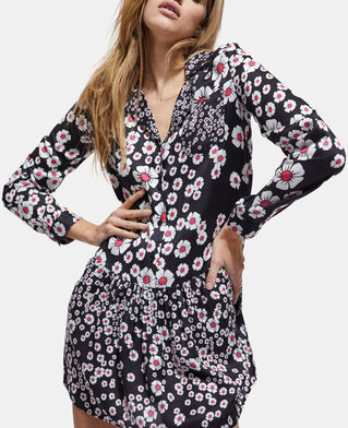 The Kooples DAMEN BLACK / PINK blusenkleid mit blumenmuster