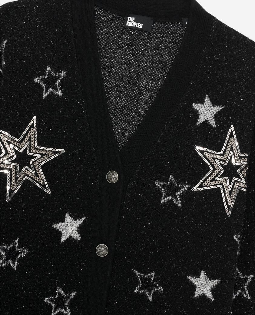 The Kooples FEMME BLACK cardigan en laine motif &eacute;toiles &agrave; sequins noir