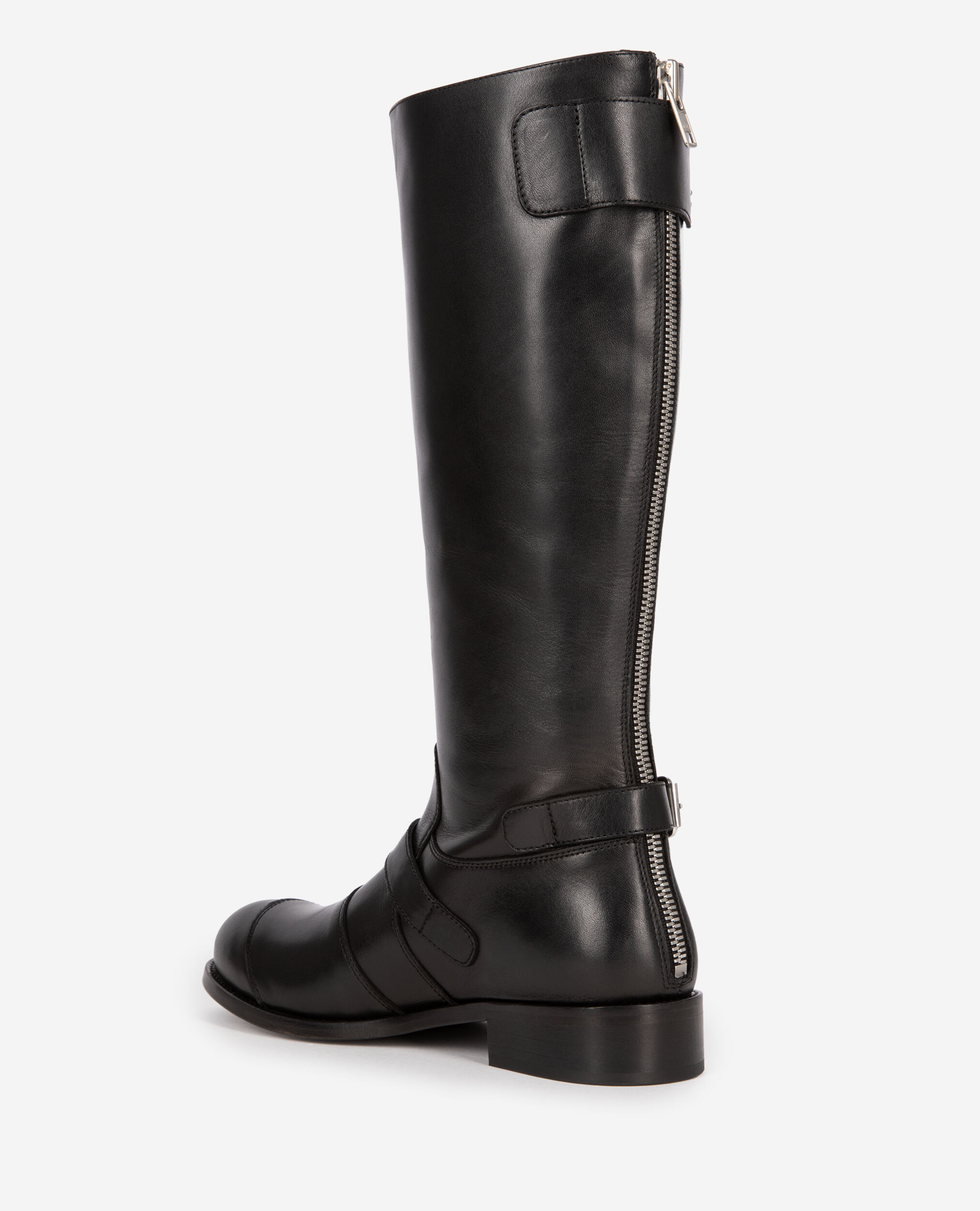 Schwarze Stiefel mit Schnallen aus Leder, BLACK, hi-res image number null