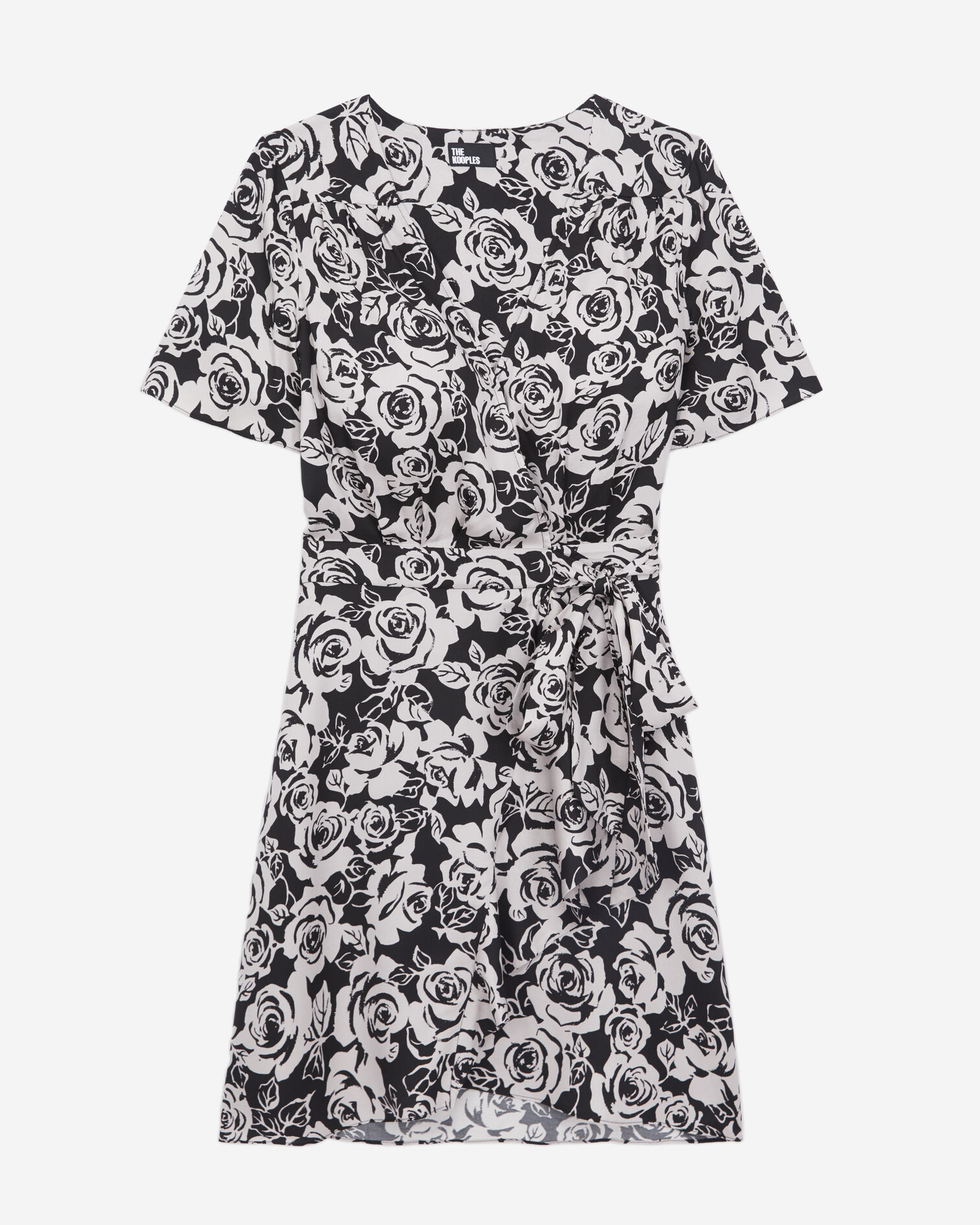 Short printed wrap dress, BLACK / PINK, hi-res image number null