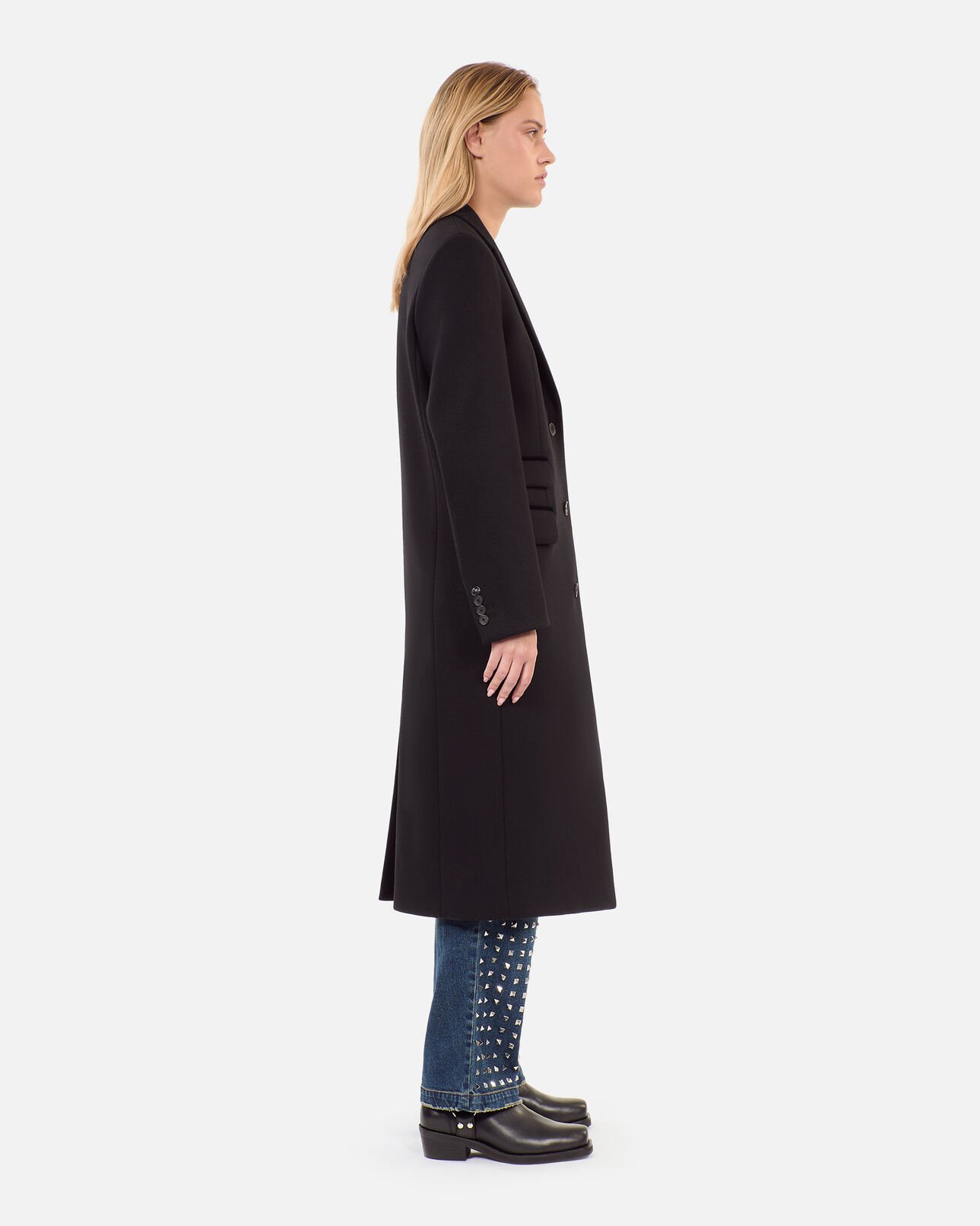 The Kooples WOMEN BLACK long black wool-blend coat