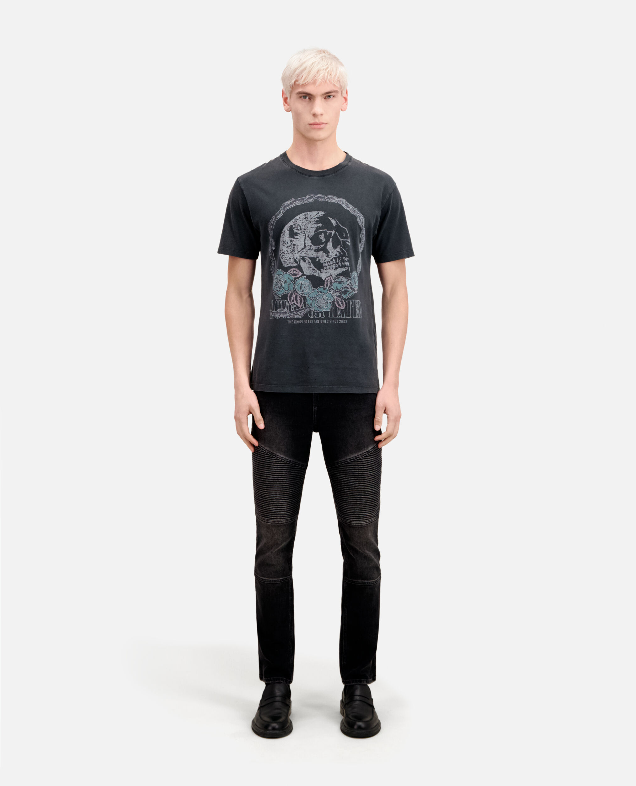 T-shirt noir avec sérigraphie Vintage skull, BLACK WASHED, hi-res image number null