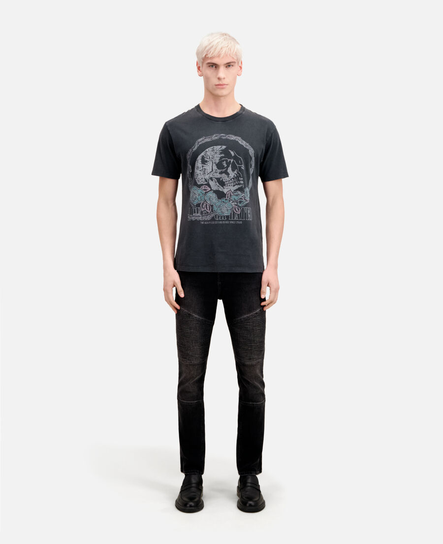 men's black t-shirt with vintage skull serigraphy