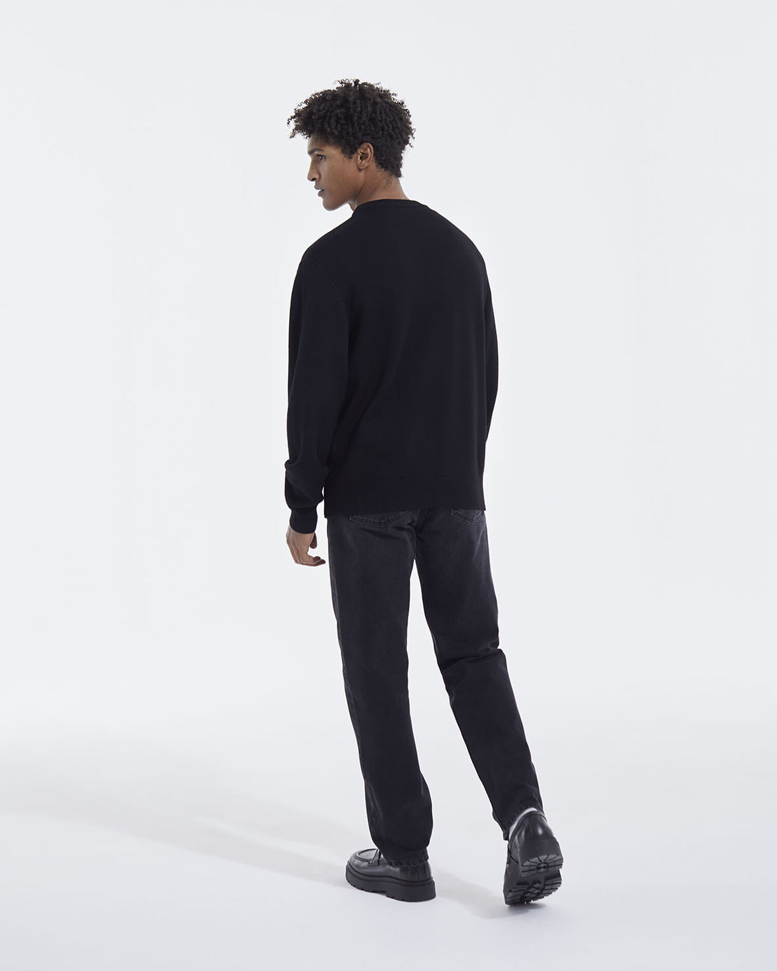 Pull maille noire col rond triple bande, BLACK, hi-res image number null