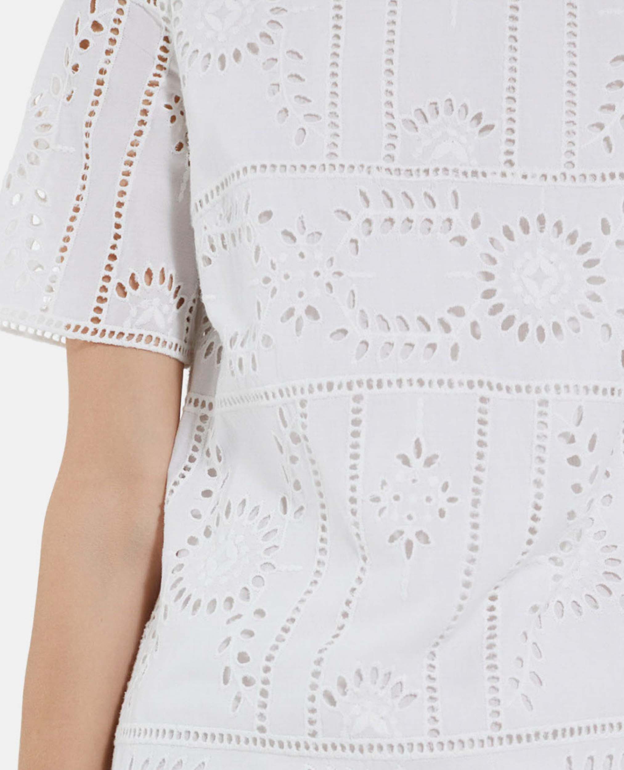 Short white embroidered dress with crew neck, WHITE, hi-res image number null