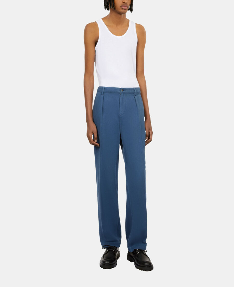 The Kooples H MIDDLE NAVY navy blue cotton and linen trousers with pleats